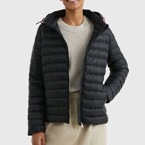Tommy Hilfiger Womens Packable Hooded Black Down Puffer Jacket XS